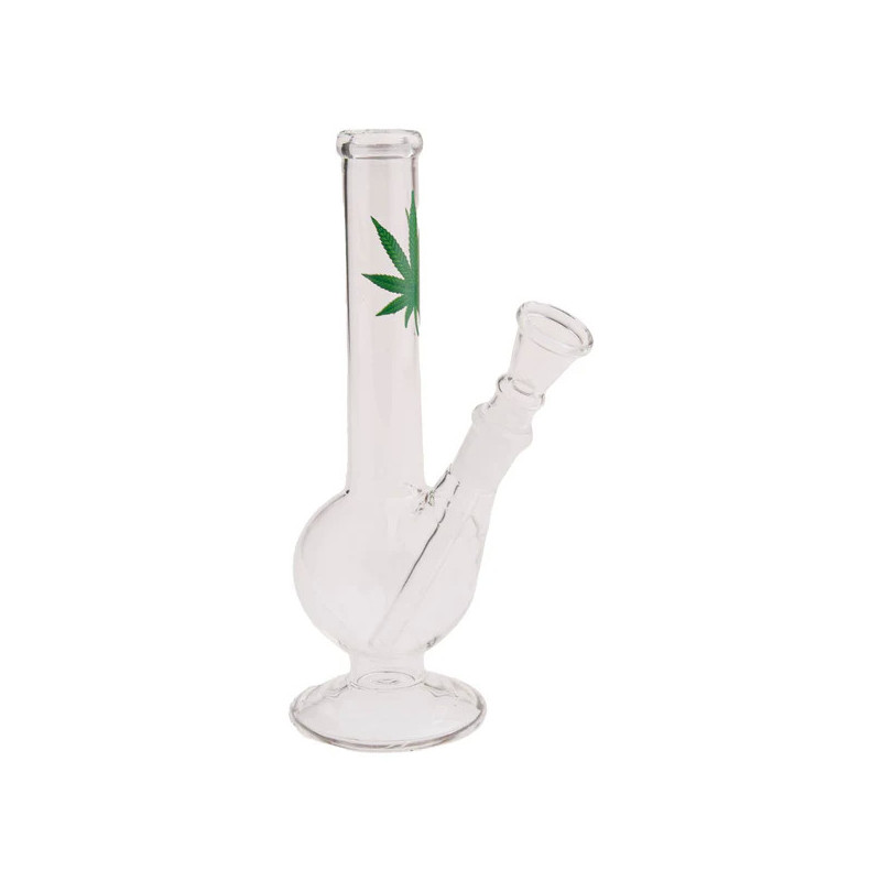 LEAF SMALL GLASS BONG ON FOOT 18CM LEAF SMALL GLASS BONG ON FOOT 18CM